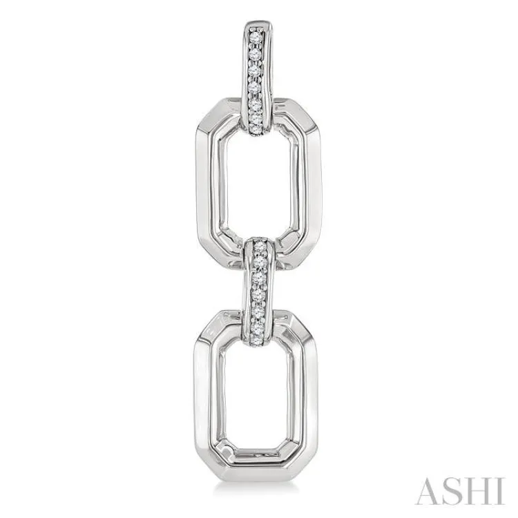 1/10 Ctw Bold Open Window Octagonal Shape D-Link Round Cut Diamond Fashion Earring in Sterling Silver