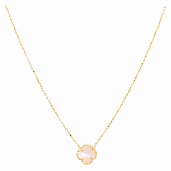 14K Yellow Gold Women's Necklace with One Light Pink Clover / Size: 18” 12MM / Weight: 5.0 GR / BONK4CLV-11