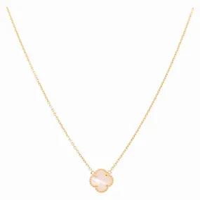 14K Yellow Gold Women's Necklace with One Light Pink Clover / Size: 18” 12MM / Weight: 5.0 GR / BONK4CLV-11