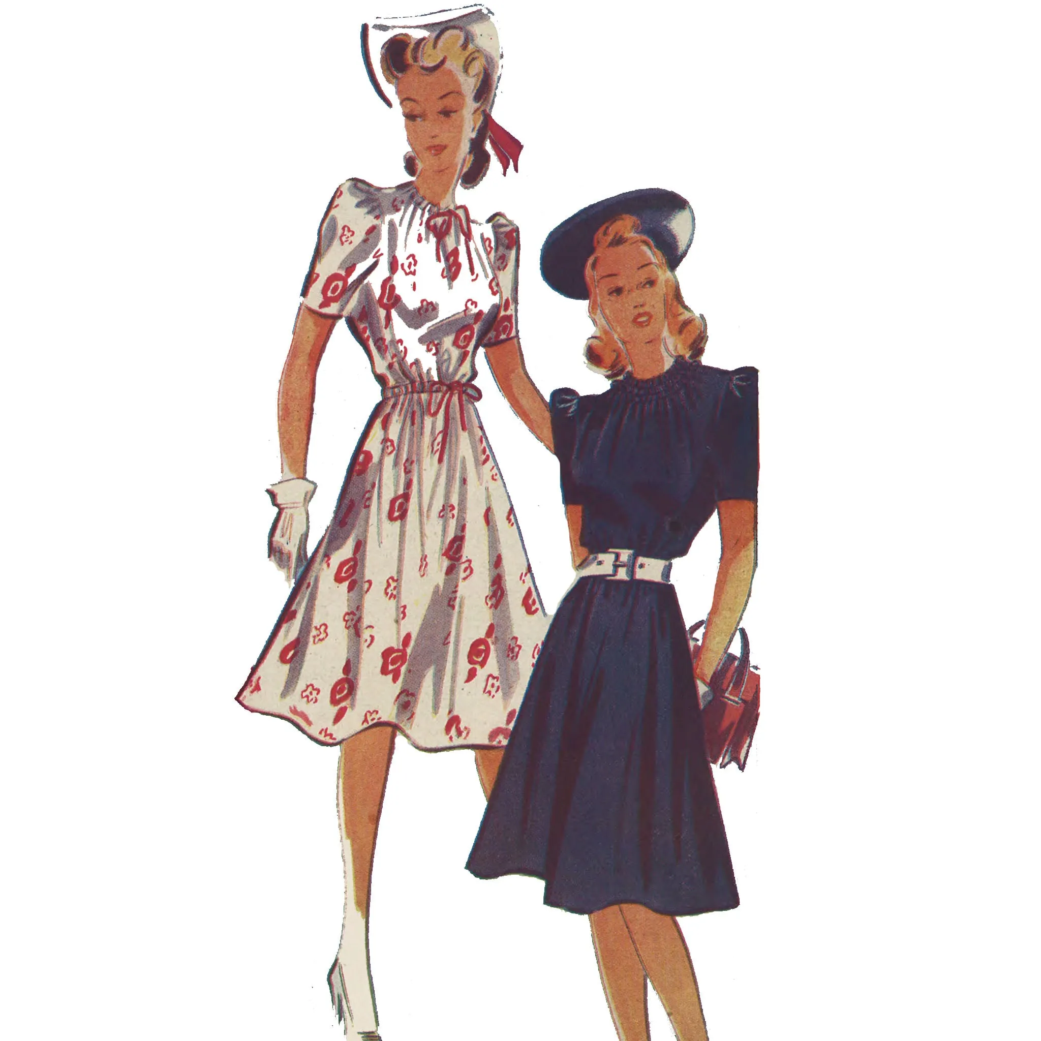1940s Pattern, Two Tea Dresses, 'Easy to Sew' - Bust 34" (86.4 cm)