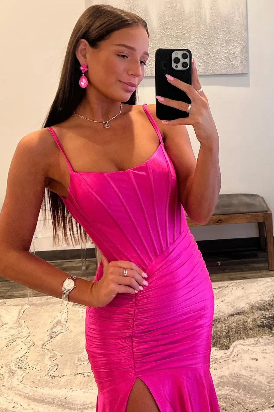 Addilynn| Mermaid Scoop Neck Satin Prom Dress with Slit
