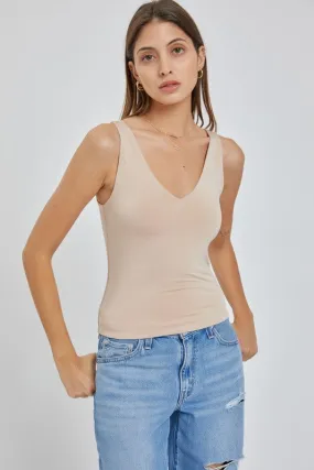 Basic V-Neck Tank-Sand