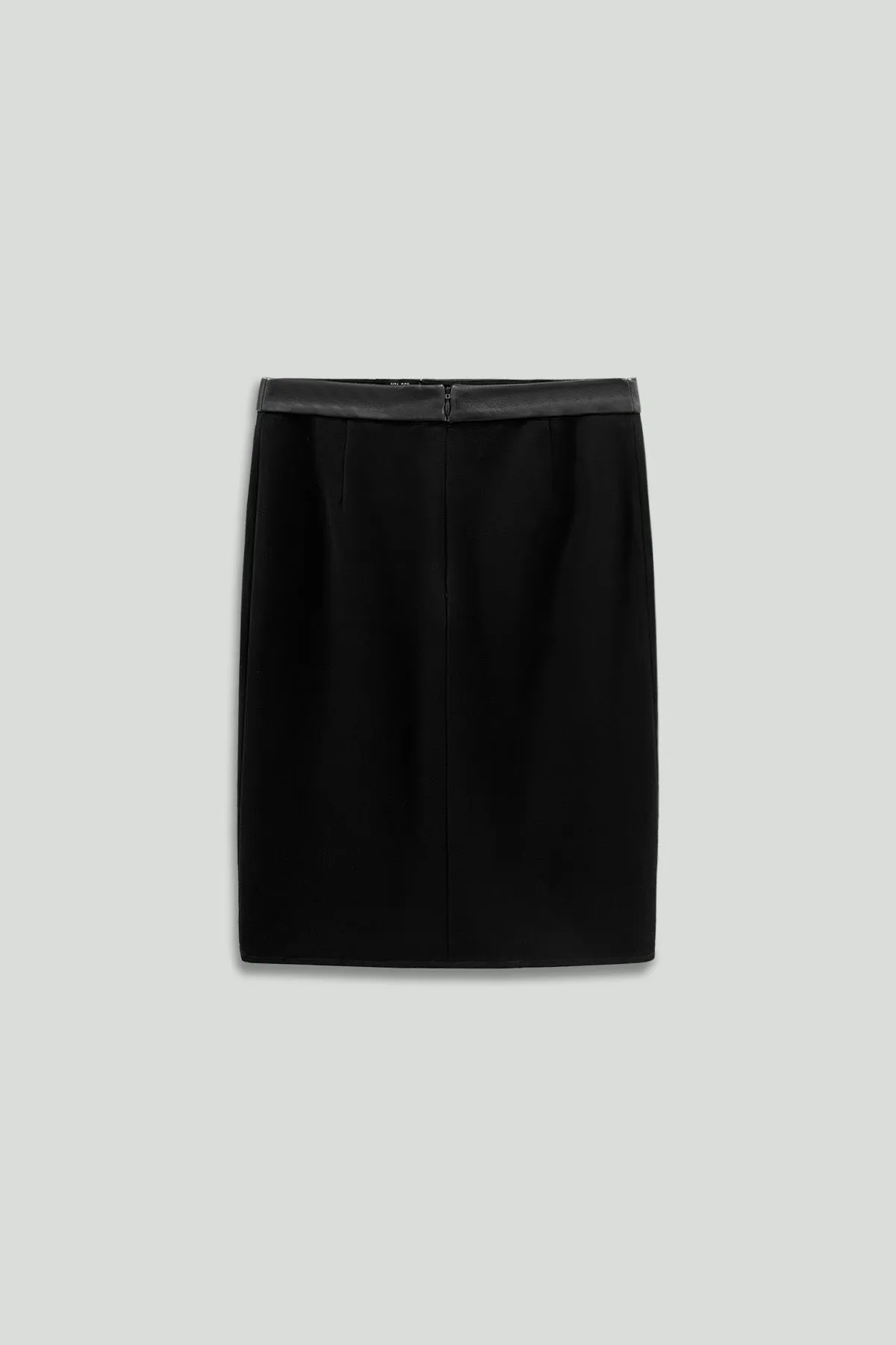 Black Microfiber Skirt With Leather Waistband