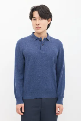 Blue Cashmere Long Sleeve Polo