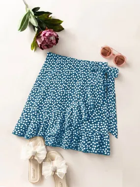 Boho Ditsy Floral Tie Front Natural Mini Women Skirt