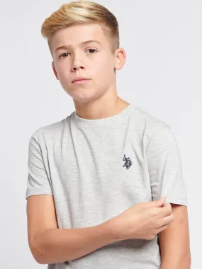 Boys Double Horsemen T- Shirt in Mid Grey Marl