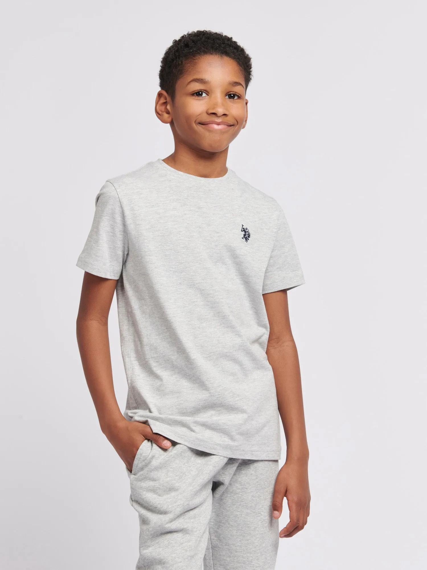 Boys Double Horsemen T- Shirt in Mid Grey Marl