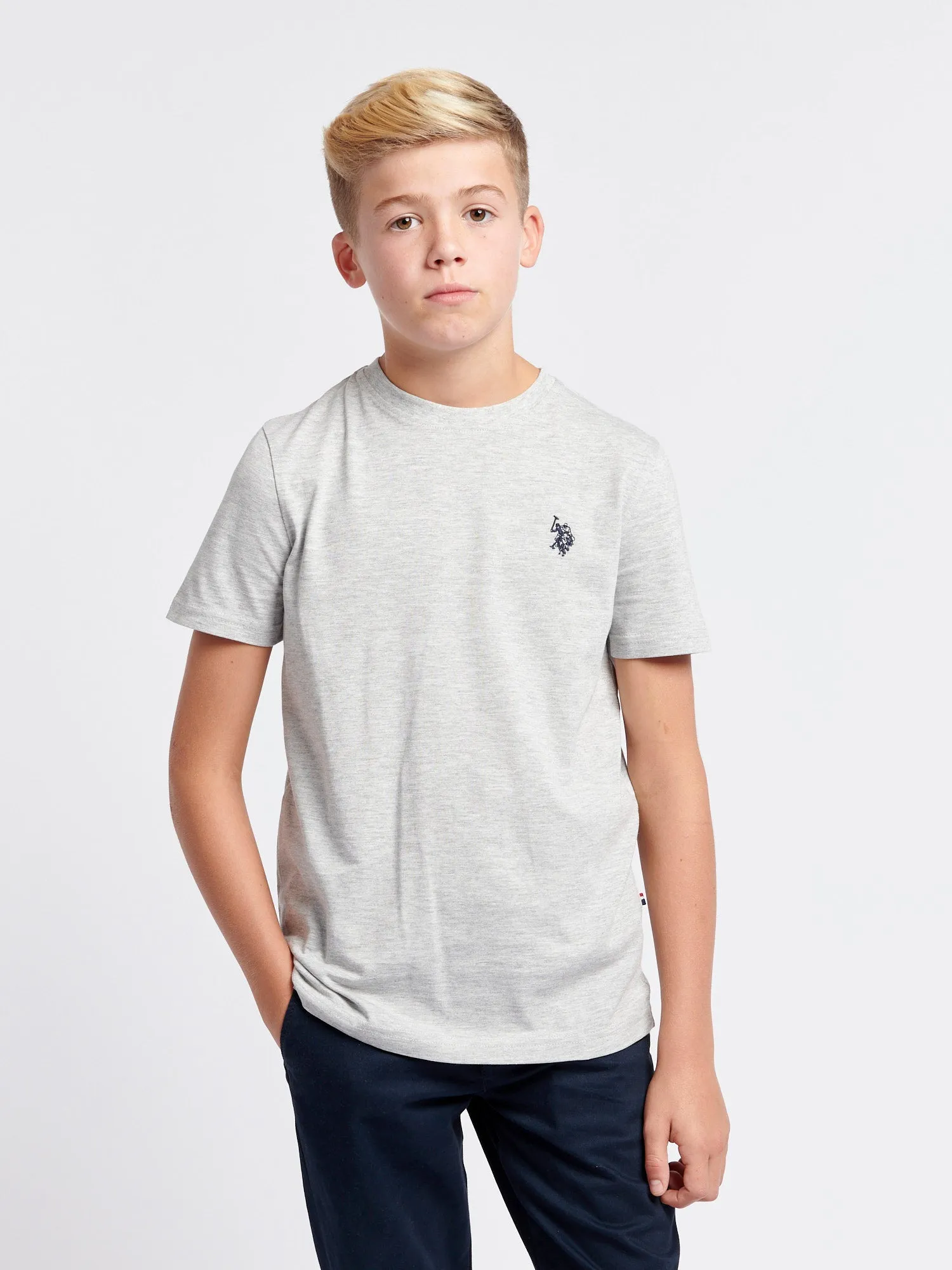 Boys Double Horsemen T- Shirt in Mid Grey Marl