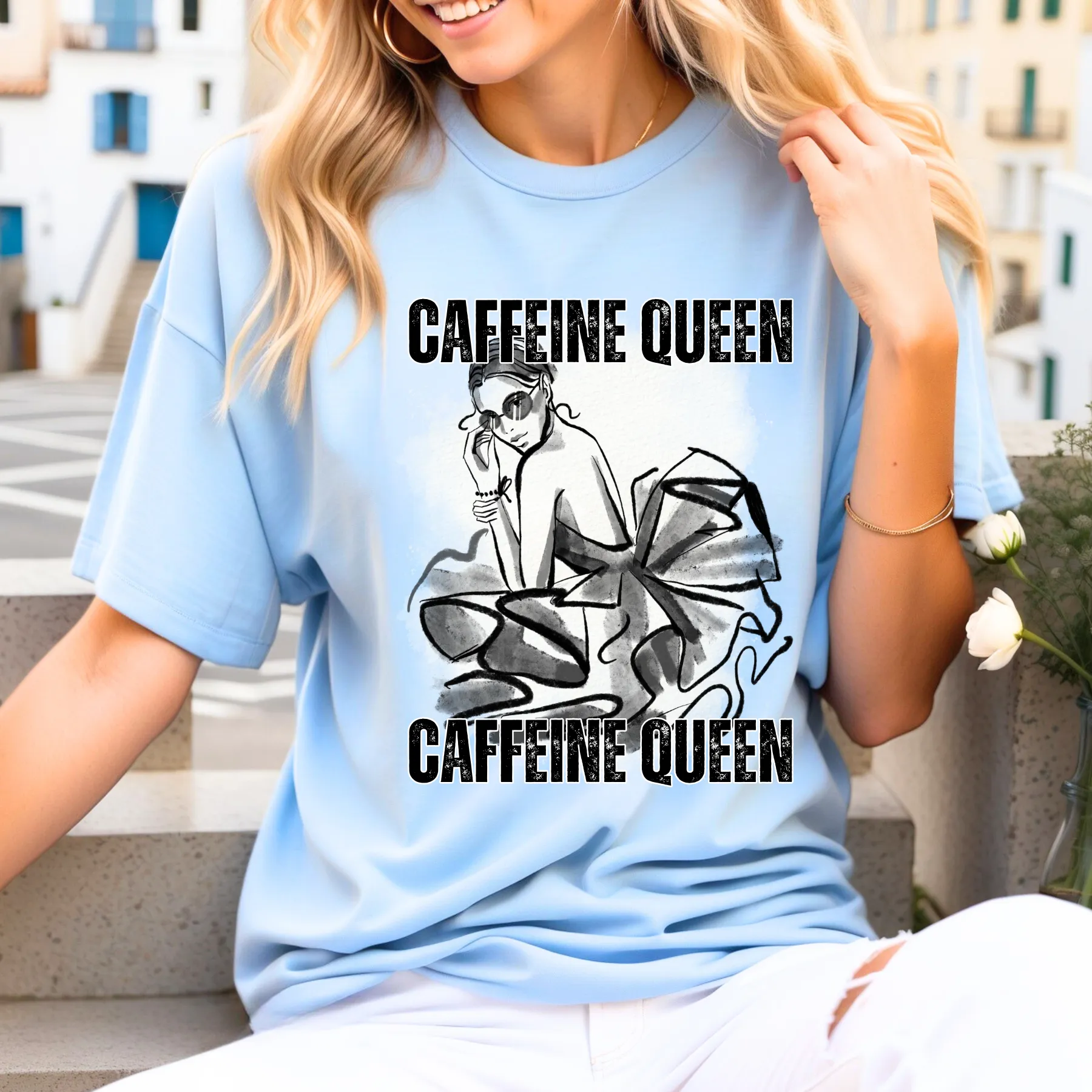 Caffeine Queen Comfort - Women's Heavy Cotton Tee for Coffee Lovers