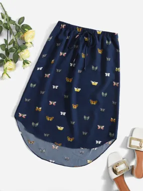 Casual All Over Print High Low Natural Short Women Skirt
