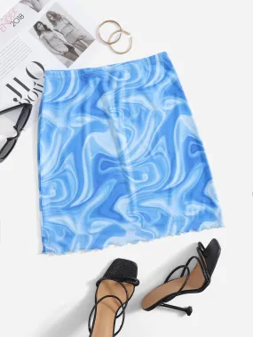 Casual Marble Lettuce Trim Natural Mini Women Skirts