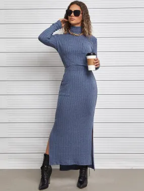 Casual Plain Rib-Knit High Waist Maxi Women Skirt
