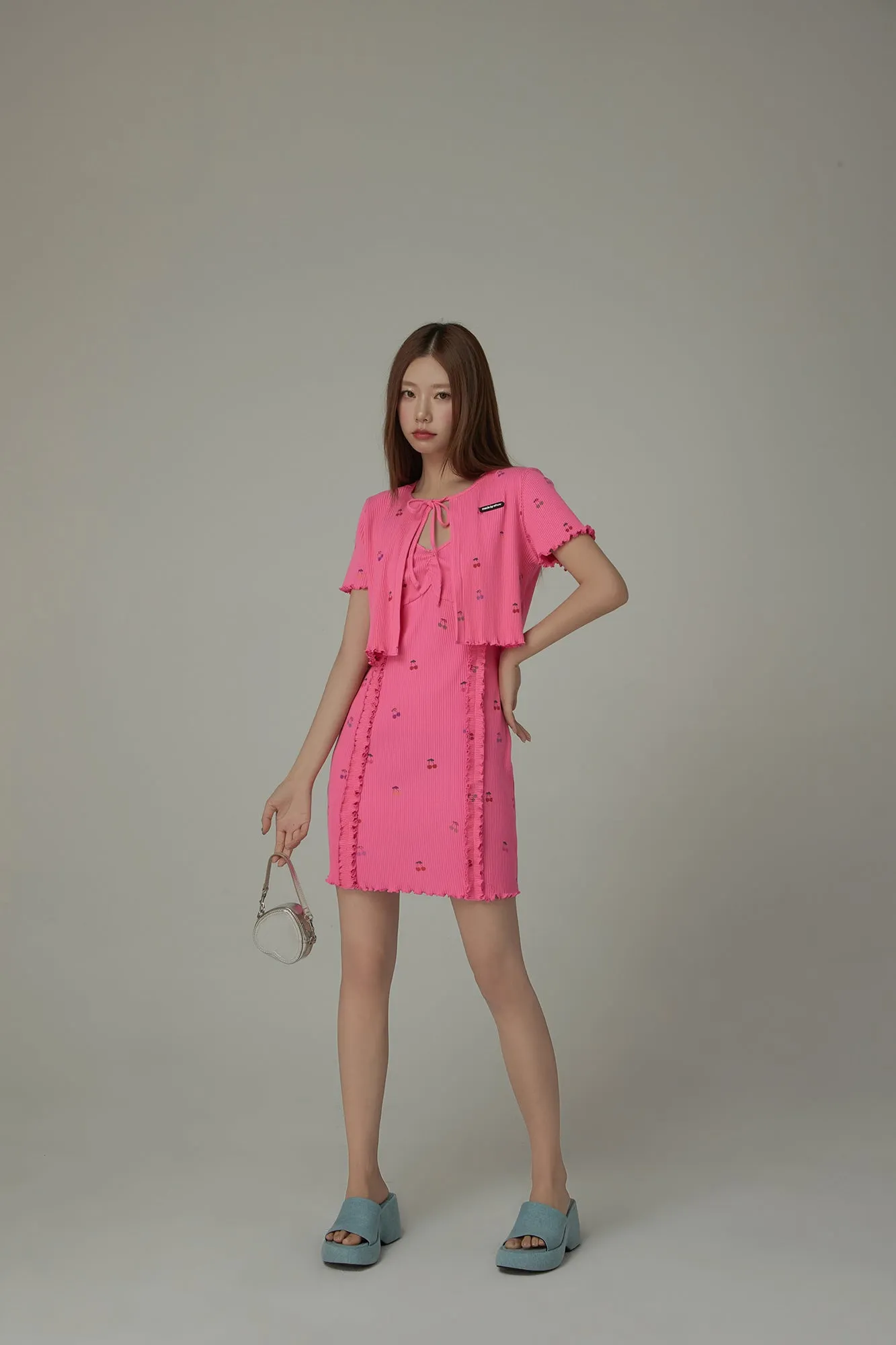 Cherry Ribbon Tie Short Sleeve Cardigan
