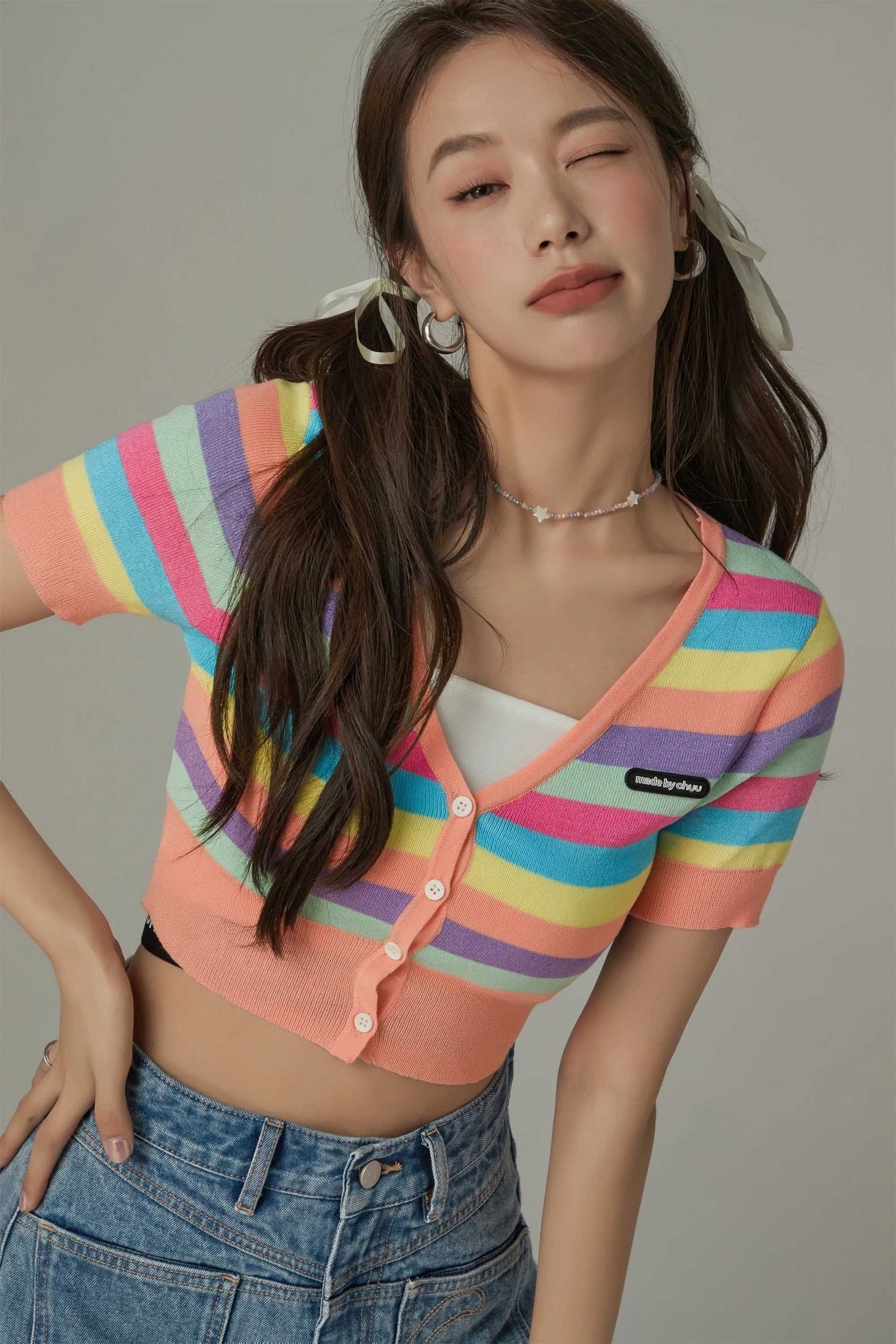 Color Striped Crop Cardigan