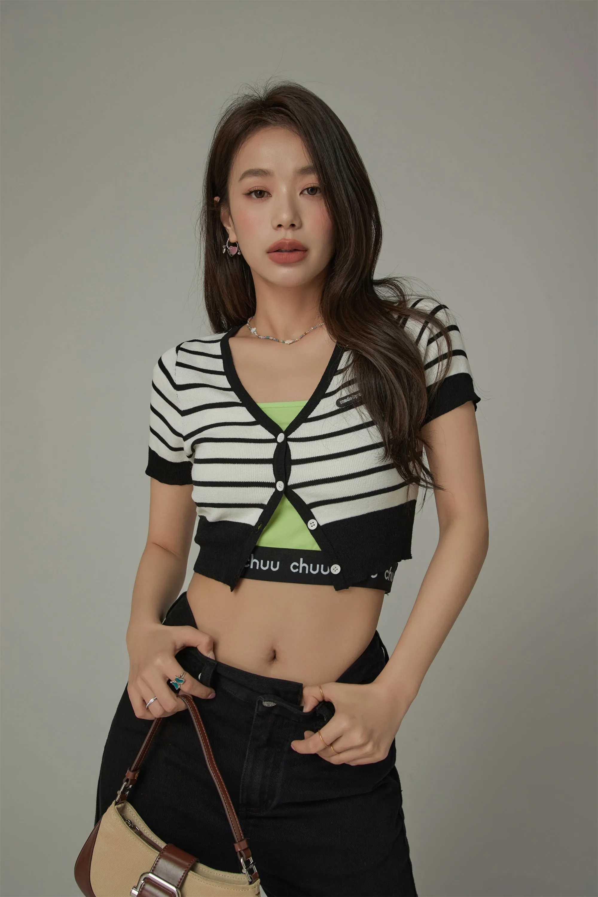 Color Striped Crop Cardigan