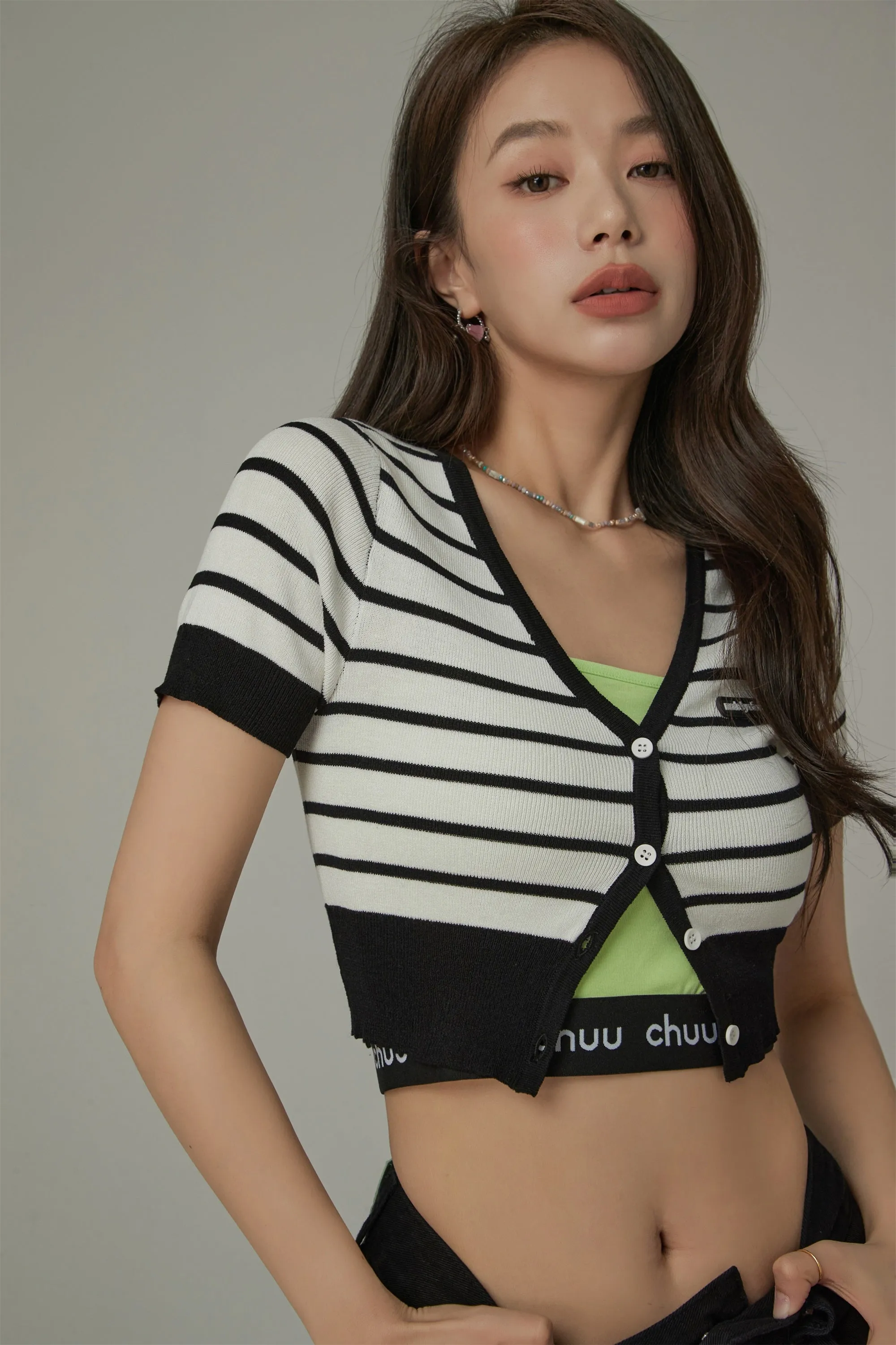 Color Striped Crop Cardigan