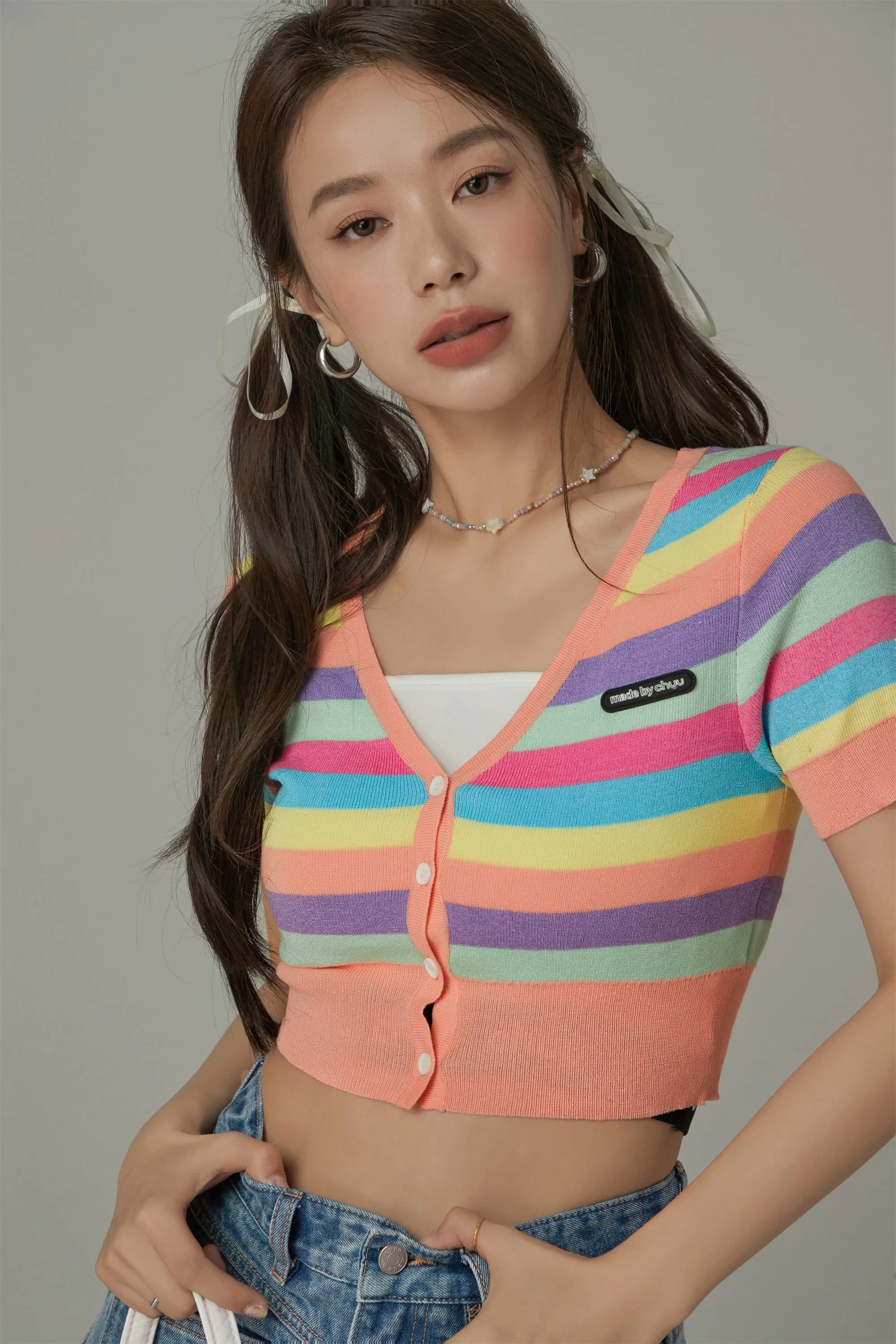 Color Striped Crop Cardigan