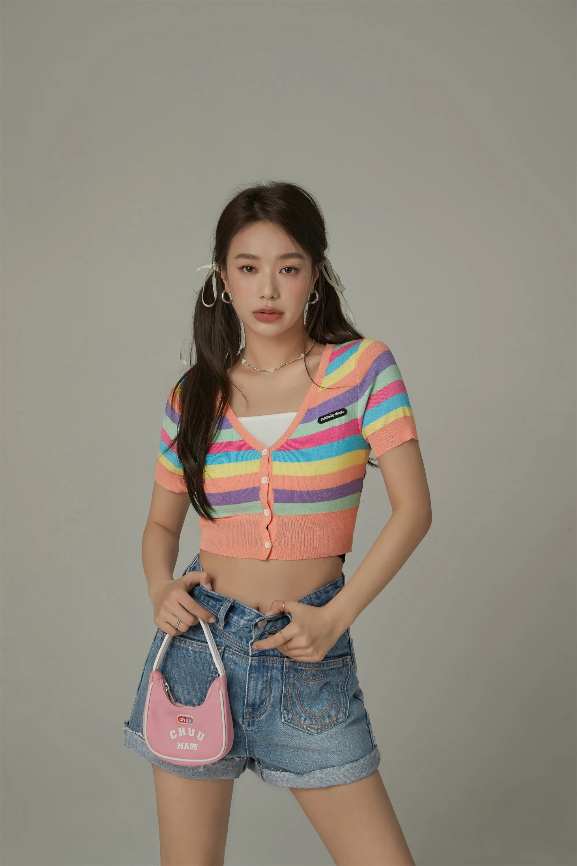 Color Striped Crop Cardigan