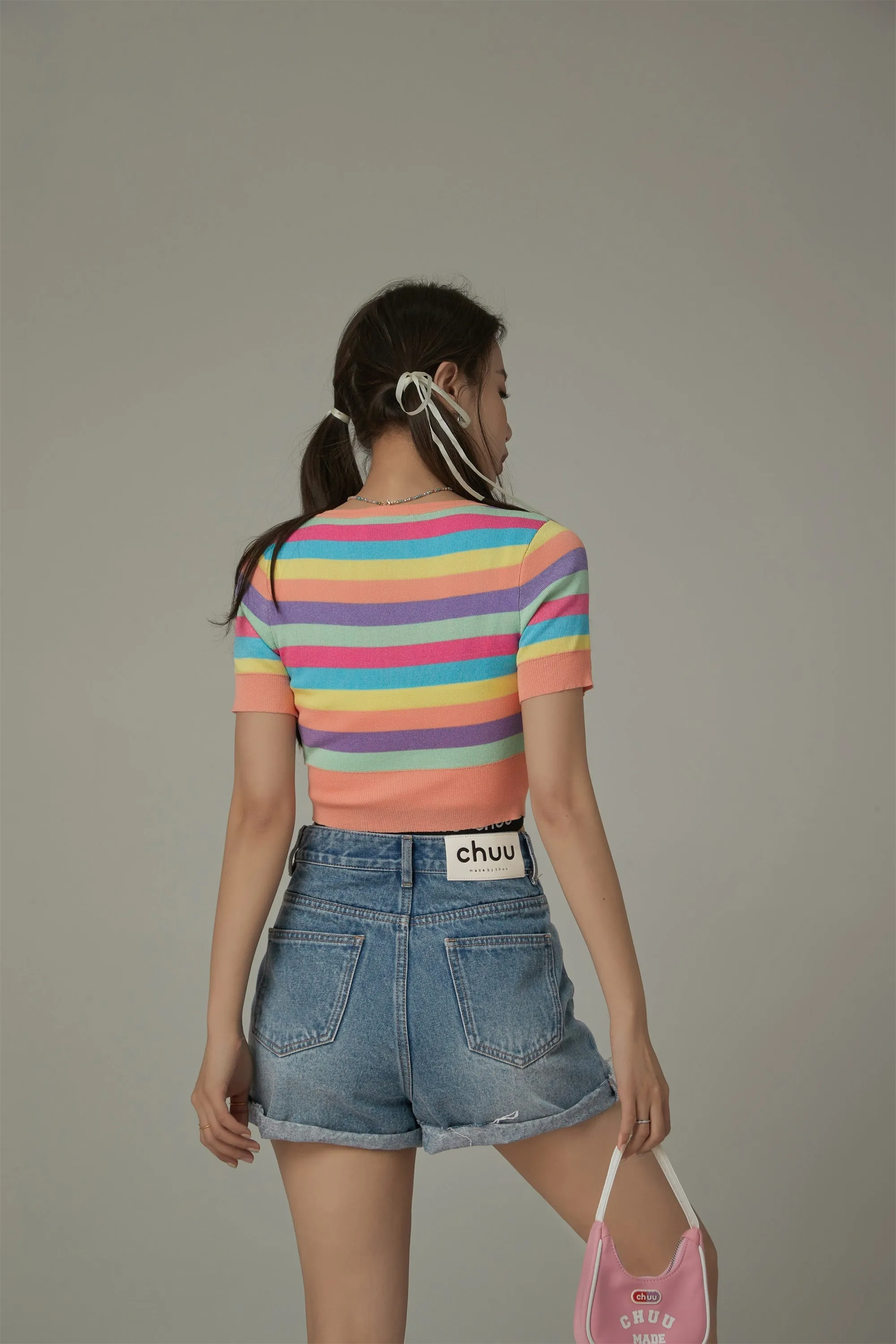 Color Striped Crop Cardigan