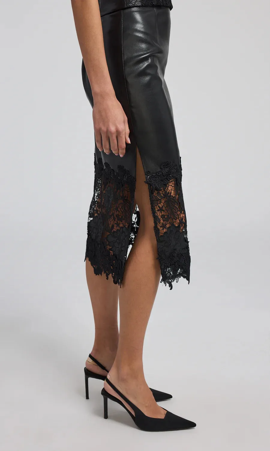 Generation Love Chantira Vegan Leather Guipure Combo Skirt - Black