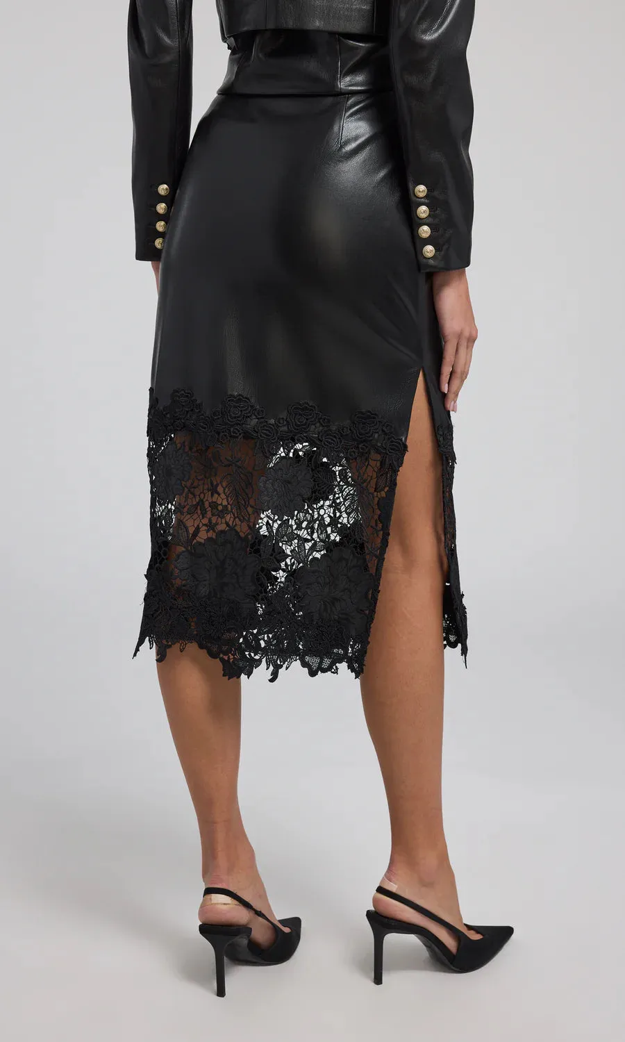 Generation Love Chantira Vegan Leather Guipure Combo Skirt - Black