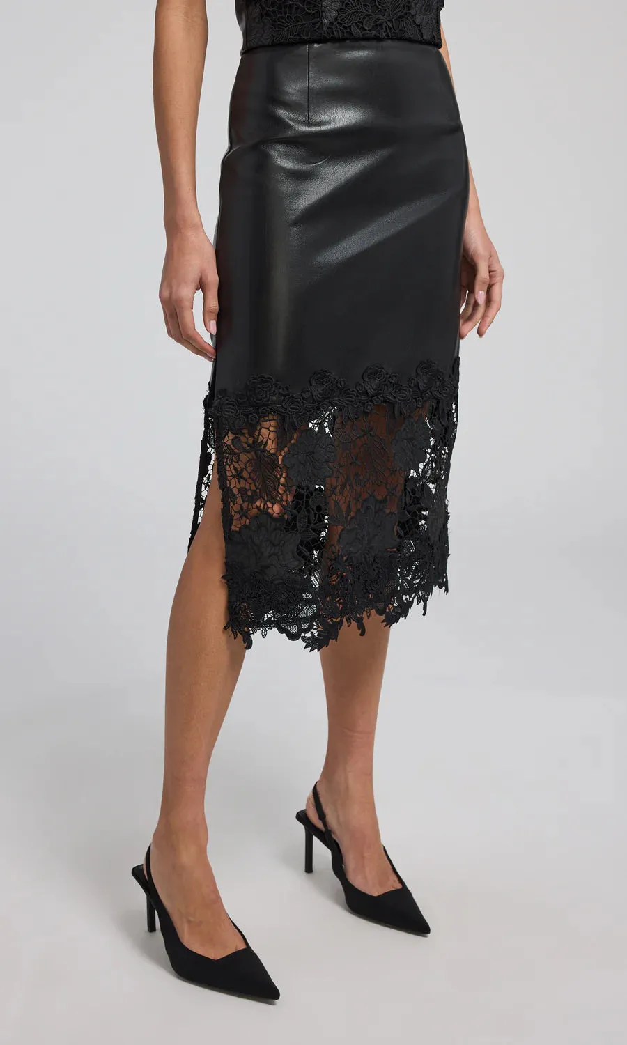 Generation Love Chantira Vegan Leather Guipure Combo Skirt - Black
