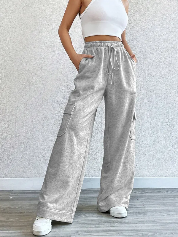 Jazlyn Workwear Wide-leg Casual Pants Casual Style High Waist Pocket Pants