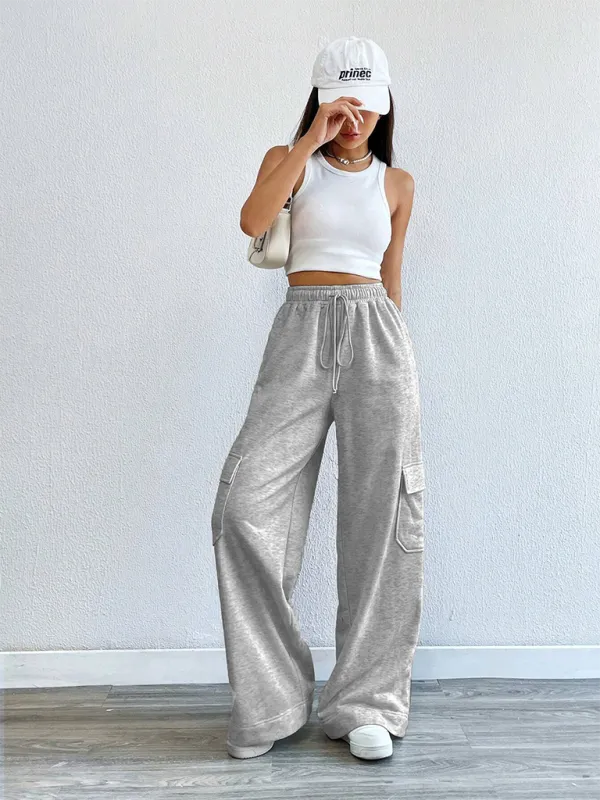 Jazlyn Workwear Wide-leg Casual Pants Casual Style High Waist Pocket Pants