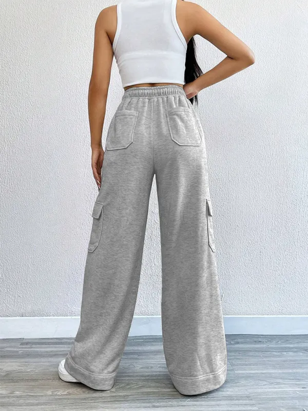 Jazlyn Workwear Wide-leg Casual Pants Casual Style High Waist Pocket Pants