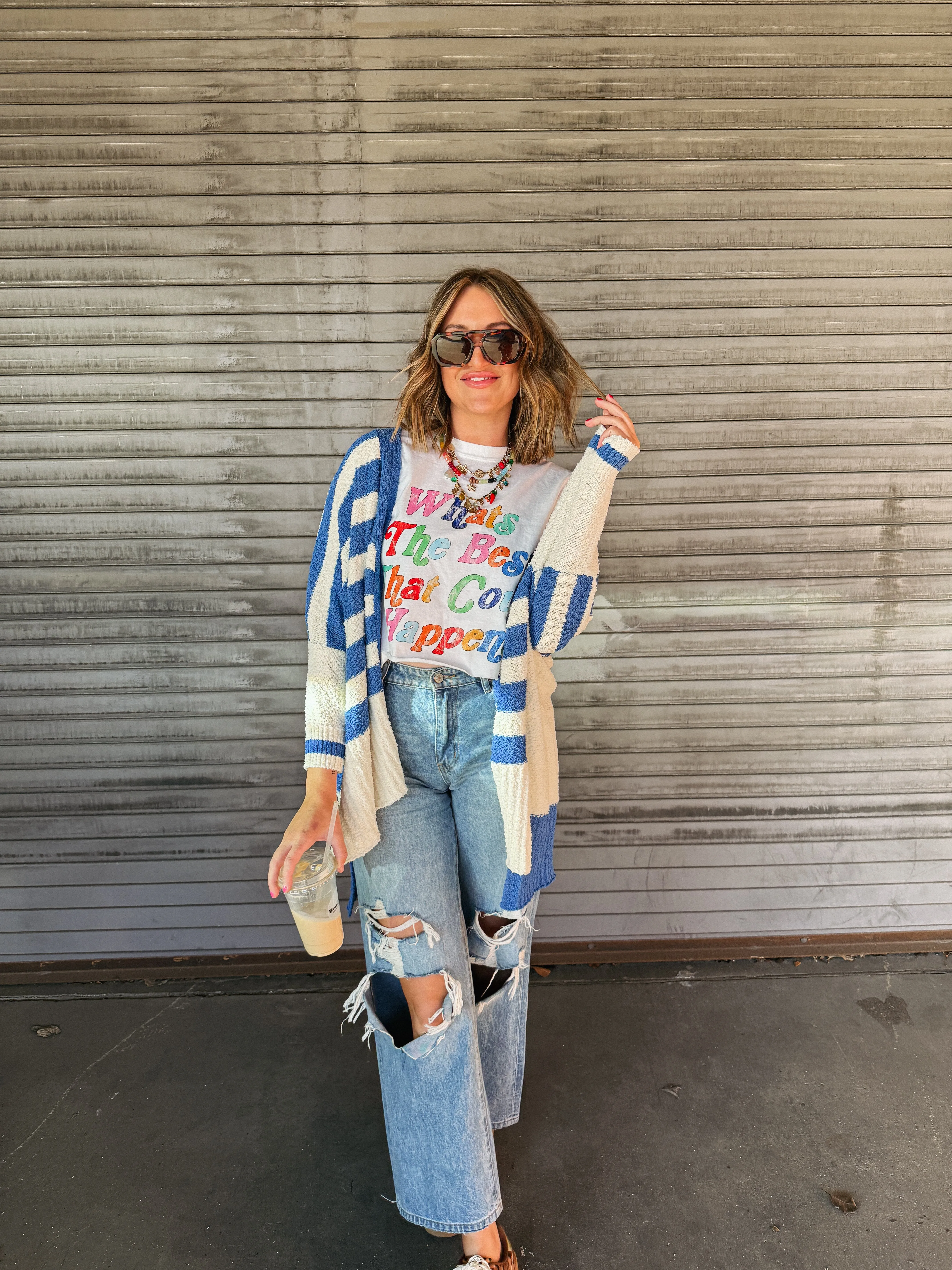 keepin it cozy striped cardigan - blue