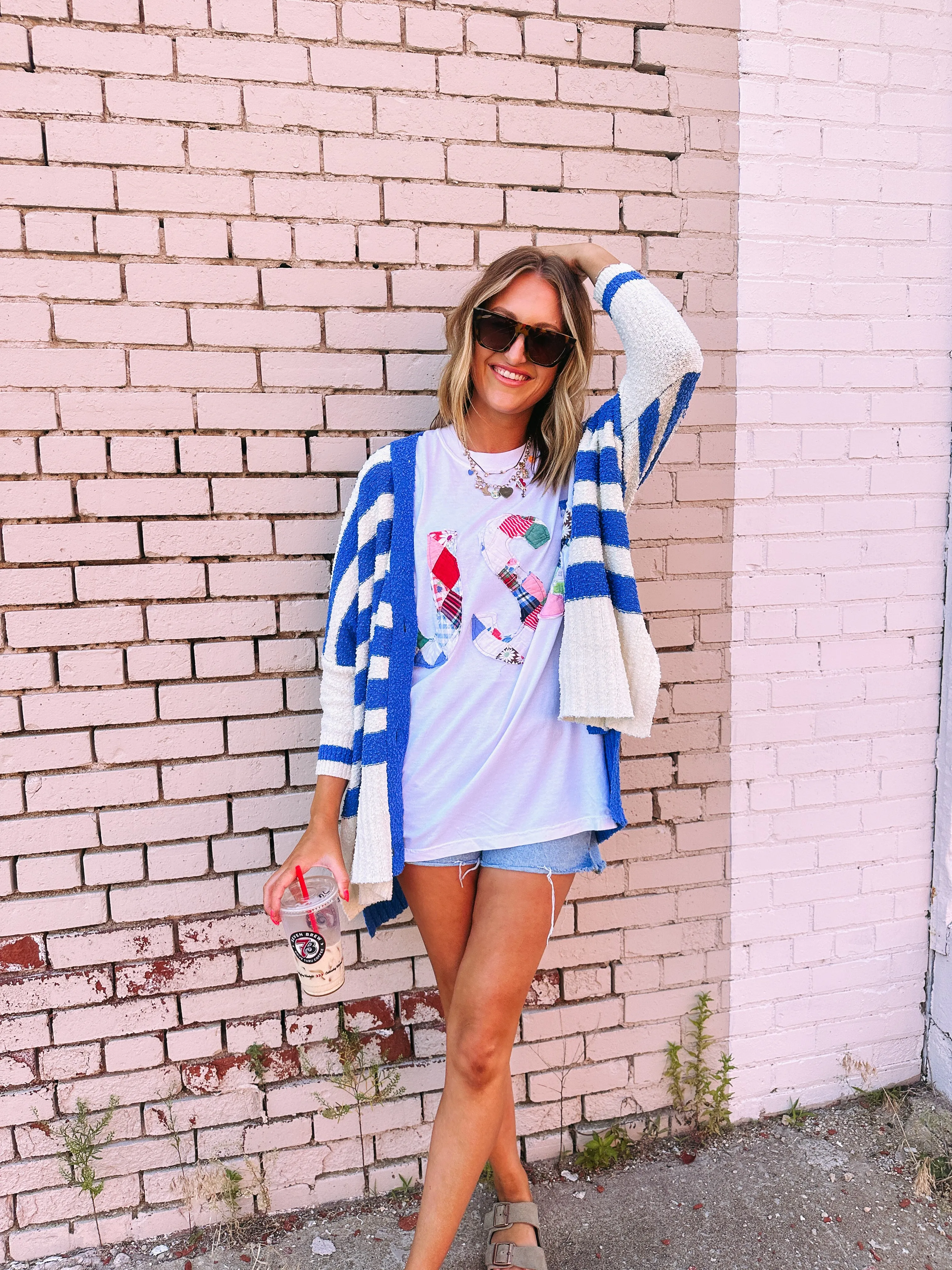 keepin it cozy striped cardigan - blue