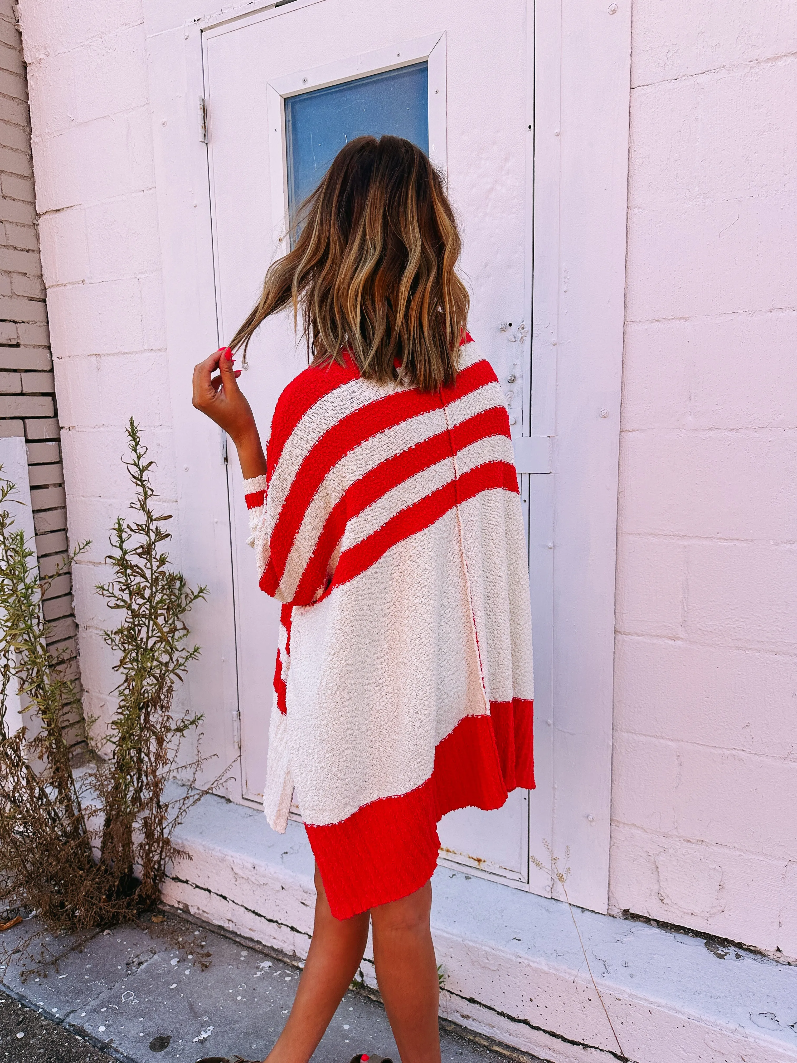 keepin it cozy striped cardigan - red