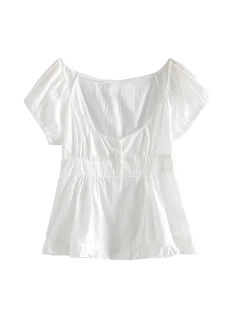 Lace Trim Soft Cotton Short Top