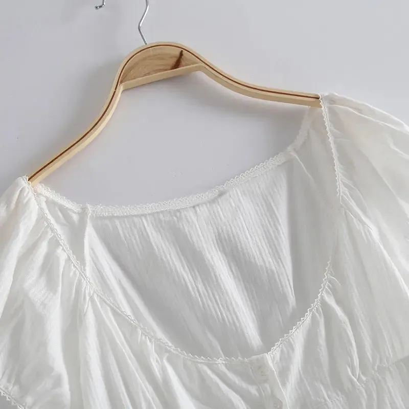Lace Trim Soft Cotton Short Top