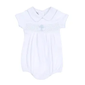 Magnolia Baby Boys Blessed Smocked Blue Cross Bubble