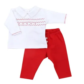 Magnolia Baby Boys Red Clara & Colton Smocked Pant Set