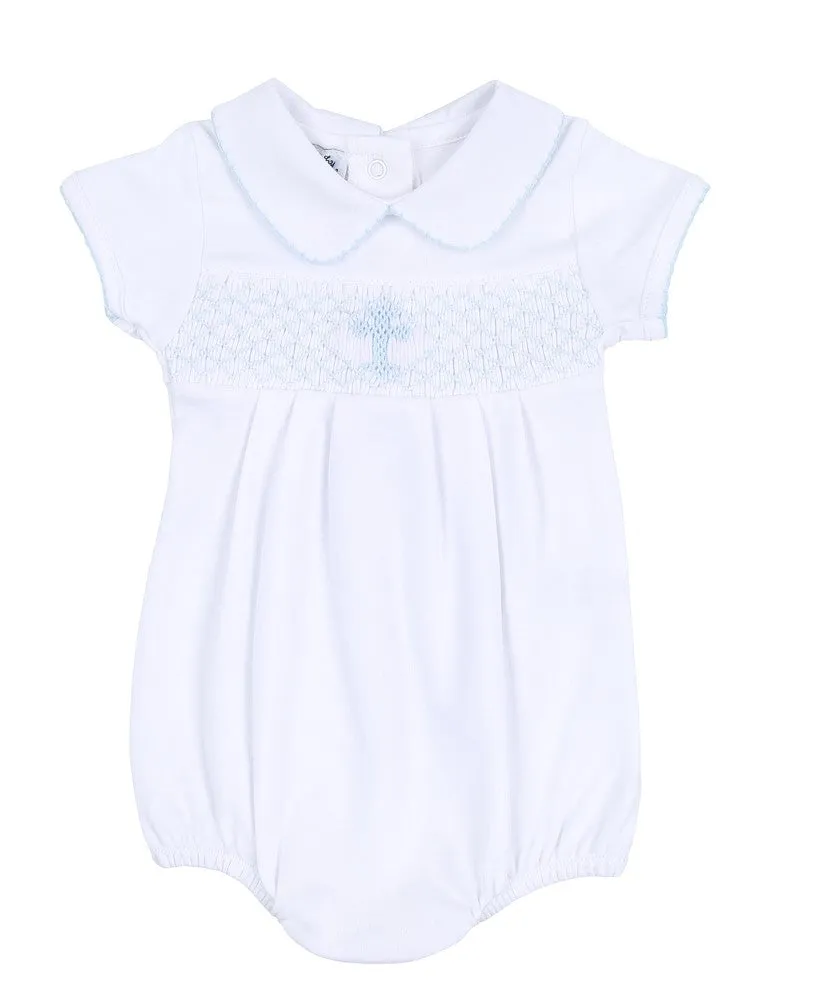 Magnolia Baby Boys White Blessed Bubble - Smocked Blue Cross