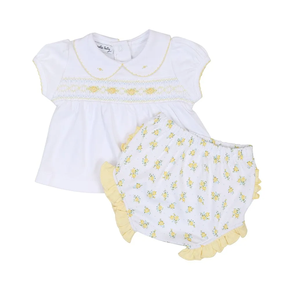 Magnolia Baby Girls Yellow Faith's Classics Smocked Ruffle Bloomers Set
