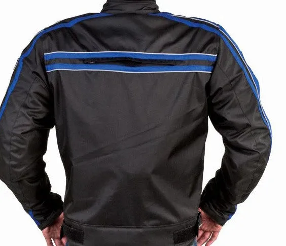Mens Blue Nylon Armored Motorcycle Jacket Night Vision Reflector