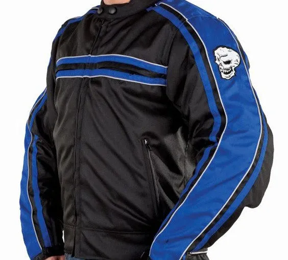 Mens Blue Nylon Armored Motorcycle Jacket Night Vision Reflector