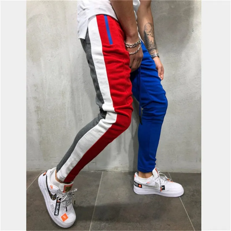 Men's Casual Blue & Red Sport Jogger Pants