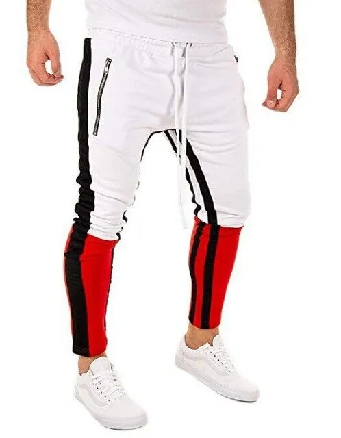 Men's Fashion White & Red Casual Running Jogger Pants
