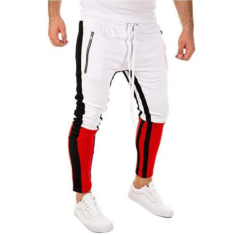 Men's Fashion White & Red Casual Running Jogger Pants