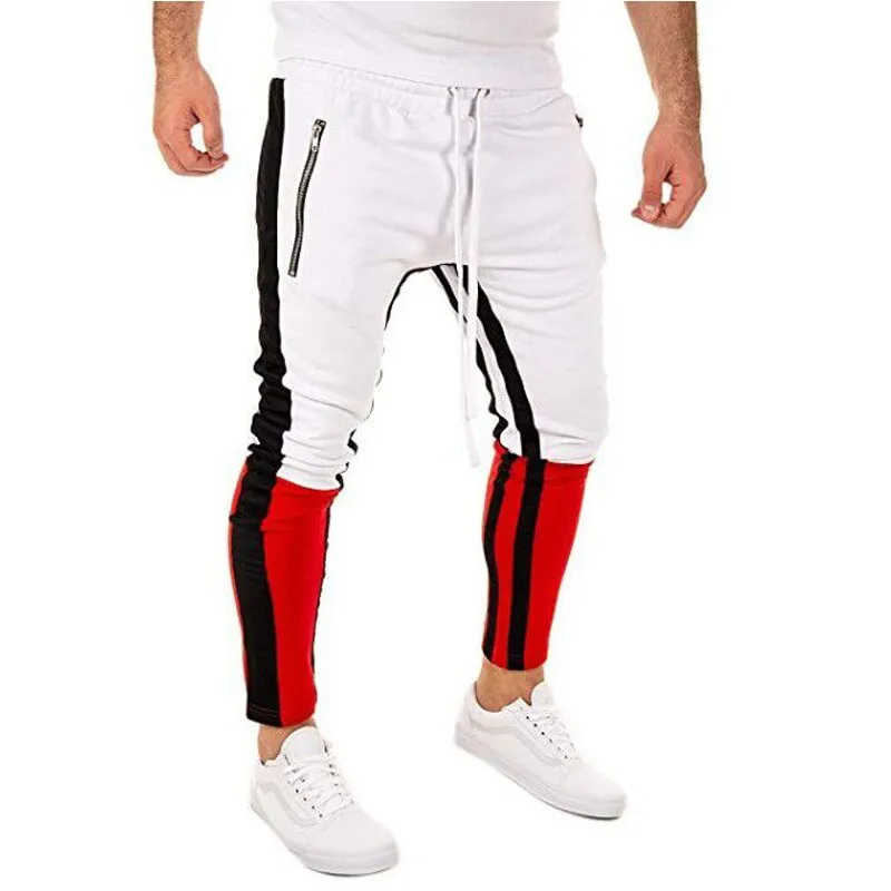 Men's Fashion White & Red Casual Running Jogger Pants