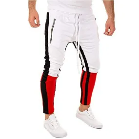 Men's Fashion White & Red Casual Running Jogger Pants