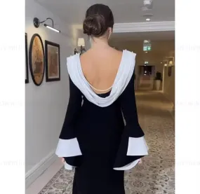 Molisa Backless Pearls Evening Dresses Black White Elegant Prom Dresses Custom Formal Occasion Dresses Party    S064898