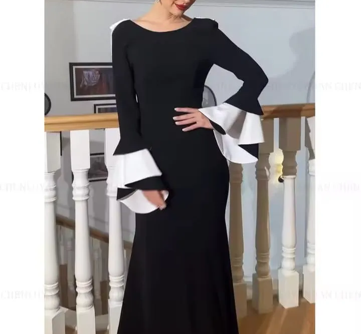 Molisa Backless Pearls Evening Dresses Black White Elegant Prom Dresses Custom Formal Occasion Dresses Party    S064898