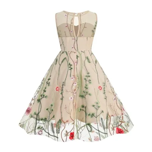 Mommy and Me Matching Floral Dresses Mom and Daughter Dress Women Mesh Flower Embroidered Dress Girls Tulle Embroidery Dress