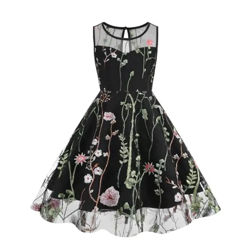 Mommy and Me Matching Floral Dresses Mom and Daughter Dress Women Mesh Flower Embroidered Dress Girls Tulle Embroidery Dress