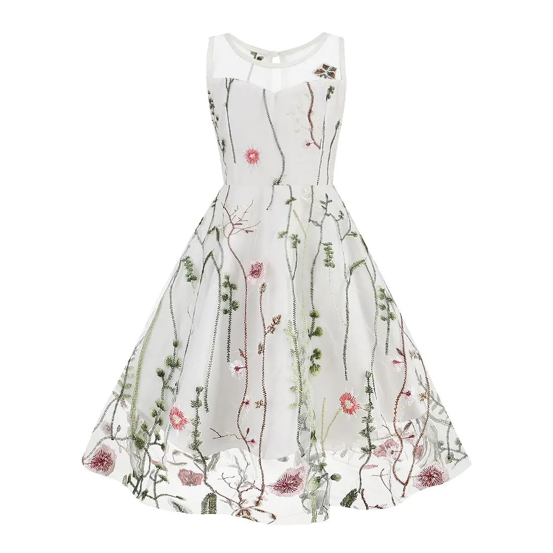 Mommy and Me Matching Floral Dresses Mom and Daughter Dress Women Mesh Flower Embroidered Dress Girls Tulle Embroidery Dress